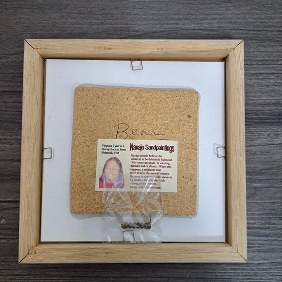 AUTHENTIC NAVAJO SANDPAINTING By Virginia Tyler (Bear & Kokopelli) Frame 7” X 7” - Picture 2 of 5